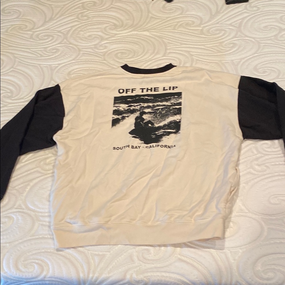 Brandy Melville Cream and Black Crewneck Sweater